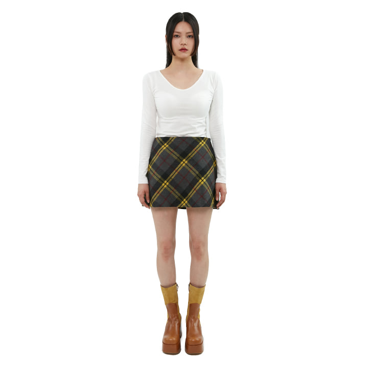 C CHECKED A-LINE SKIRT_YELLOW