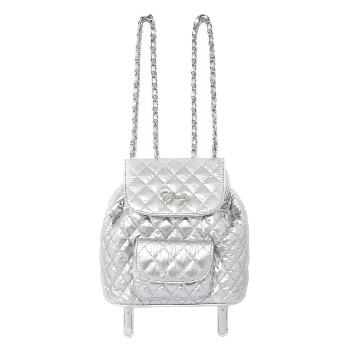C METALLIC QUILTING MINI BACKPACK_SILVER
